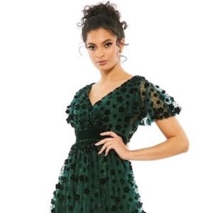 Mac Duggan Velvet Flower-Embellished Midi-Dress